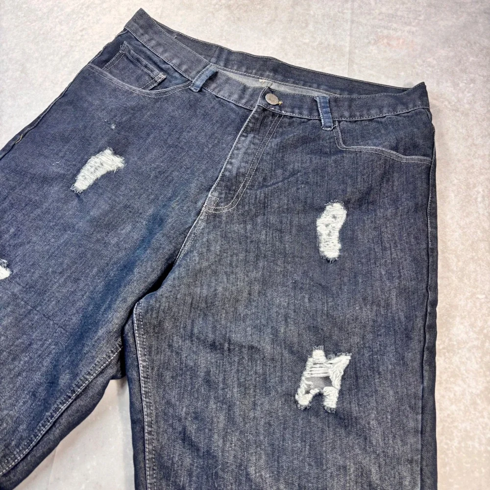 Premium Denim Distressed Baggy Jorts Y2K Dark Wash Skater Denim Shorts 40